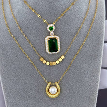 Load image into Gallery viewer, 18K gold plated Stainless steel Emerald green ''Square'' necklace