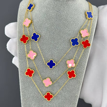 Load image into Gallery viewer, 18K gold plated Stainless steel Multiple "Four-leaf clover" Necklace- blue