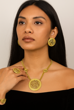 Load image into Gallery viewer, Round Gold-Plated Jewelry Set – Necklace, Earrings, Ring &amp; Bracelet
