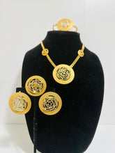Load image into Gallery viewer, Round Gold-Plated Jewelry Set – Necklace, Earrings, Ring &amp; Bracelet
