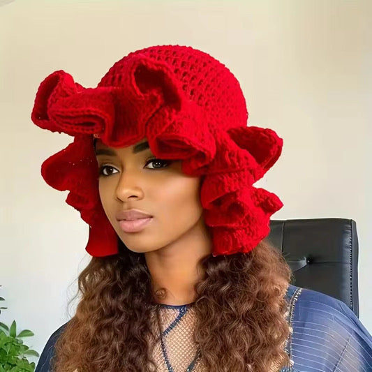 Ruffle Bucket Hat- Red